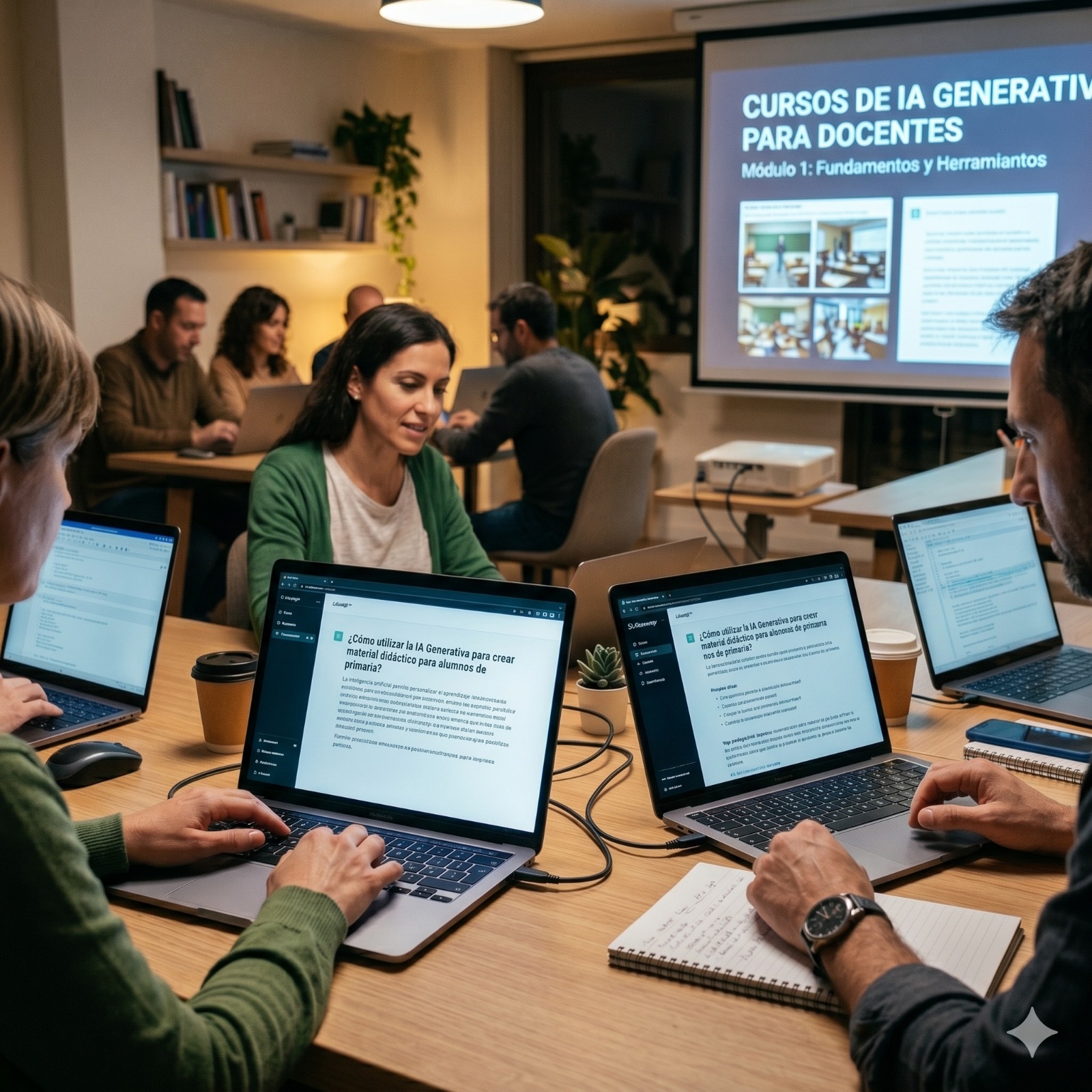 Docentes en un curso de IA Generativa para docentes